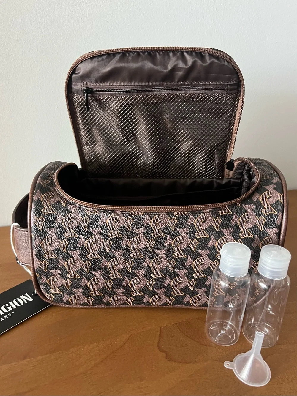 NWT True Religion Monogram Travel Toiletry Bag Dopp Kit + 2 Travel Bottles